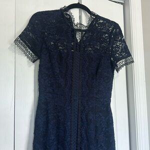 Black and Navy Lace Midi Dress